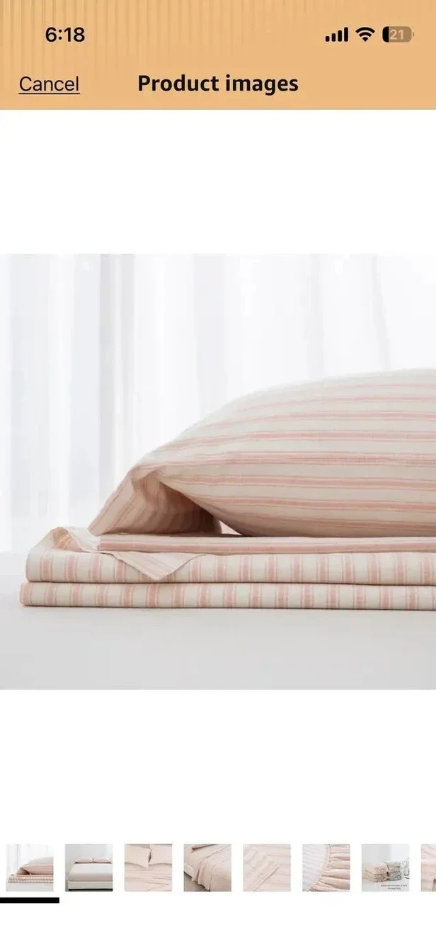 Queen Bed Linen Blend Sheets 4pc Set Cotton Pink Classic Pink Stripe 16
